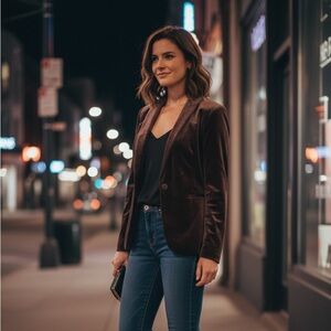 Allegra K Women's Velvet Blazer - Deep Brown